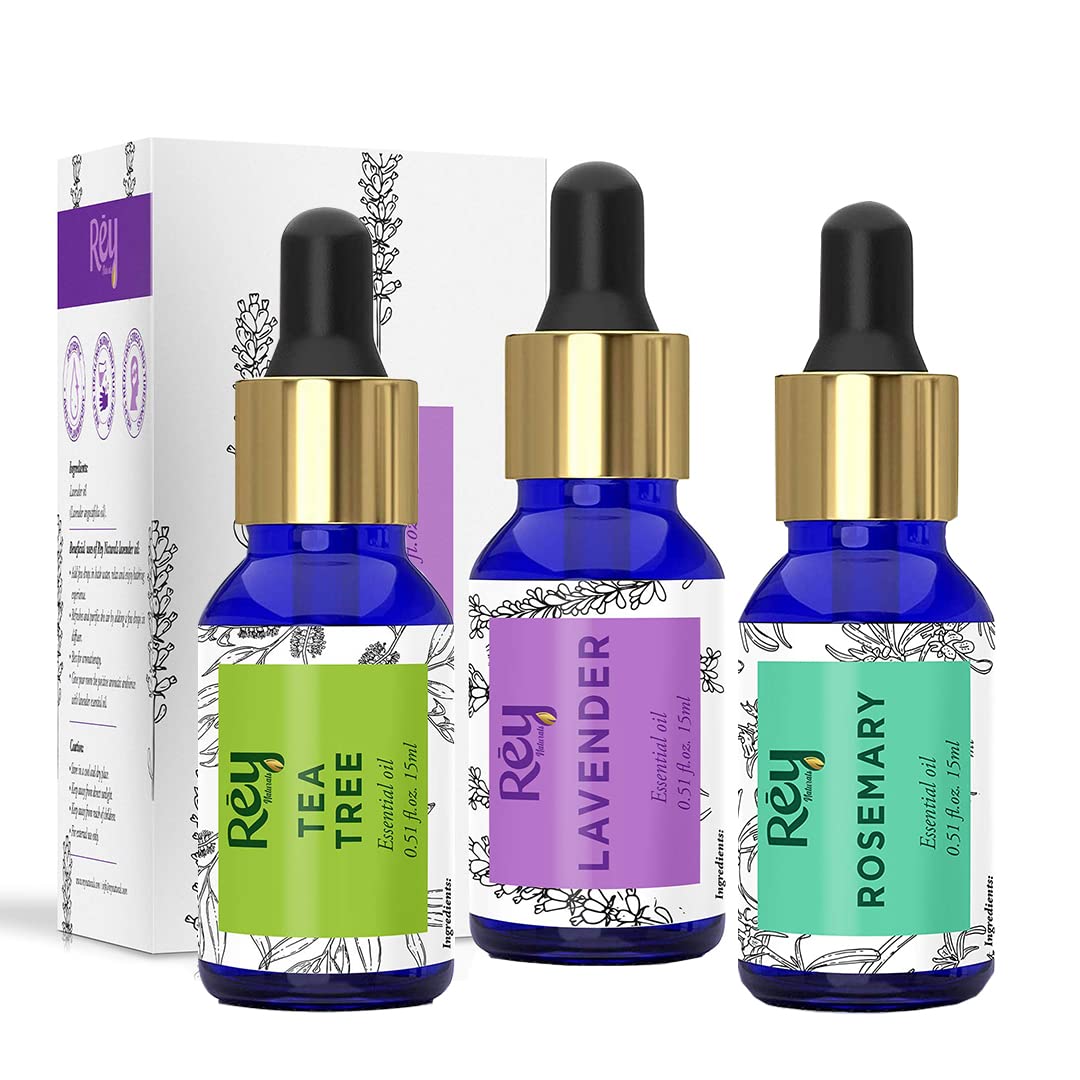 Rey Naturals Lavender oil, Tea Tree Oil & Rosemary essential oils (15