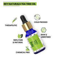 Rey Naturals Tea Tree Oil | Tea Tree Essential Oil for Hair, Skin and Face Care - 100% Pure Tea Tree Oil for Dandruff, Acne, Aromatherapy, Stress, and More - 15ml