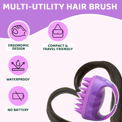 Rey Naturals Hair Scalp Massager Shampoo Brush - Hair Growth, Scalp Care, and Relaxation - Soft Bristles for Gentle Massage - Pink Color (Purple)