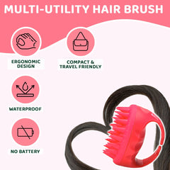 Rey Naturals Hair Scalp Massager Shampoo Brush - Hair Growth, Scalp Care, and Relaxation - Soft Bristles for Gentle Massage - Pink Color (Red)