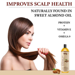 Rey Naturals Sweet Almond Hair Oil (Badam Oil) | 100% Pure, Cold Pressed Almond Oil For Face, Skin & Hair Growth | Rich In Vitamin-E | Oil For Soft, Shiny & Dandruff Free Hair | 200ml