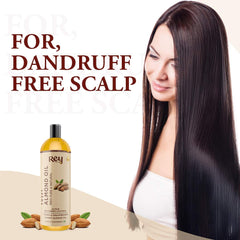 Rey Naturals Sweet Almond Hair Oil (Badam Oil) | 100% Pure, Cold Pressed Almond Oil For Face, Skin & Hair Growth | Rich In Vitamin-E | Oil For Soft, Shiny & Dandruff Free Hair | 200ml