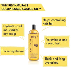 Rey Naturals Castor Oil (Arandi Oil) - Premium Cold Pressed for Hair & Skin Care - 200ml (Castor Oil & Brush)