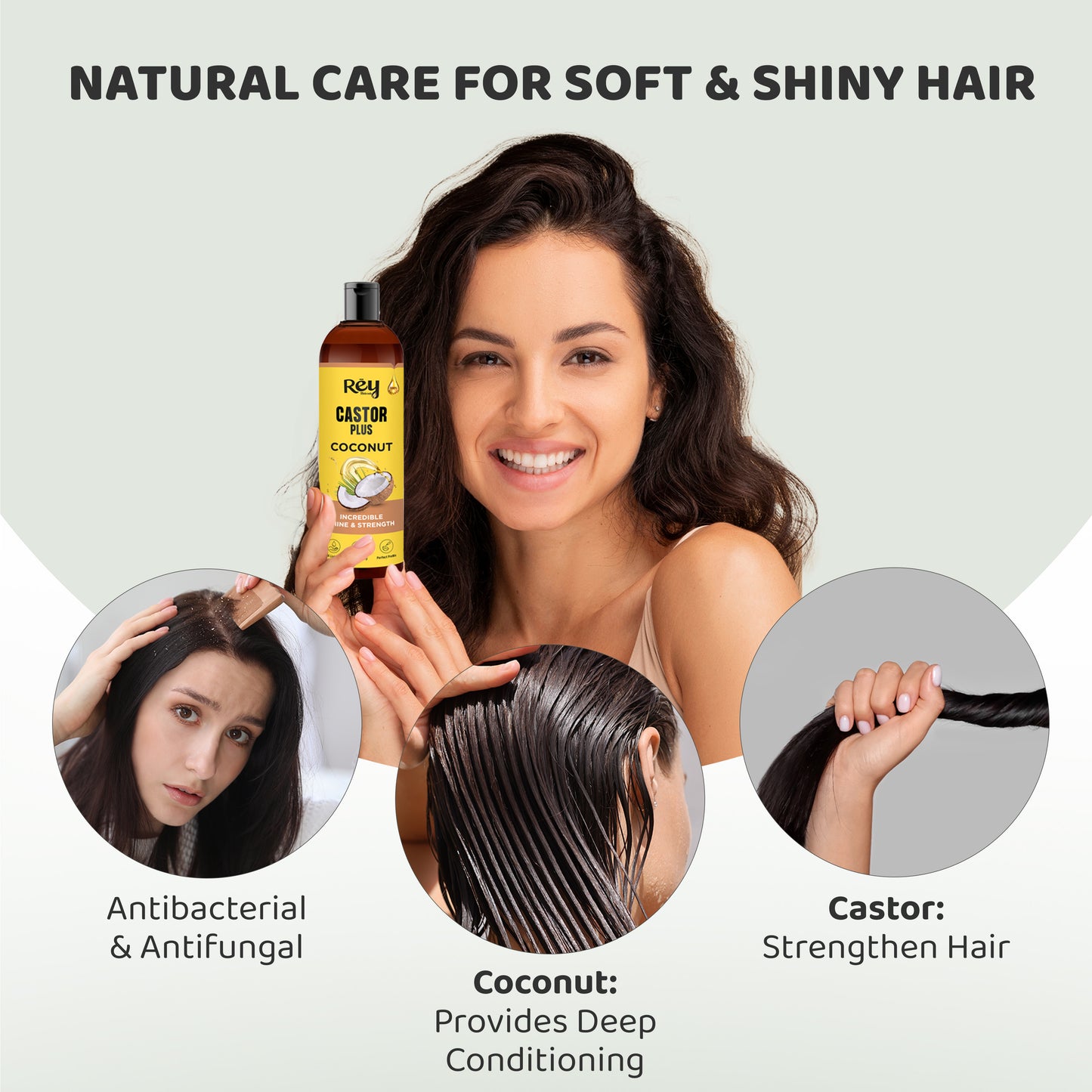 Rey Naturals Castor Plus Coconut Oil - Moisturizes scalp and hair