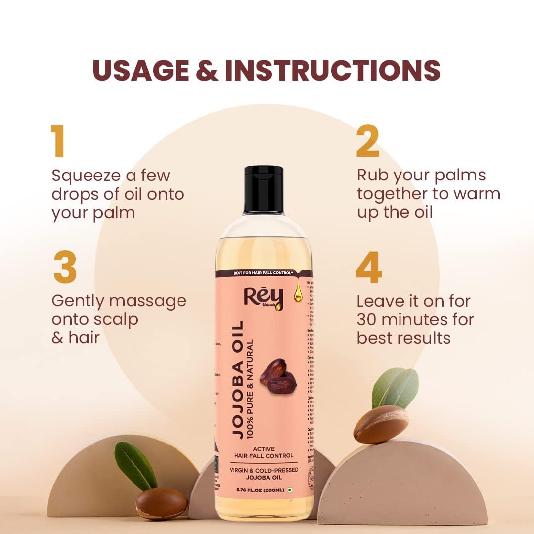 Rey Naturals Cold Pressed Jojoba Oil - Moisturizing Hair Treatment