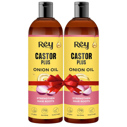 Rey Naturals Premixed cold-pressed Castor Plus Onion Hair Growth Oil For Healthy & Nourished Hair | Hair Oil For Shiny & Healthy Hair | Light And Non-Sticky | Suitable for Men & Women | 200 ml * 2