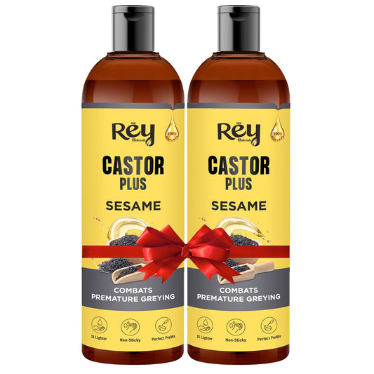 Rey Naturals Premixed cold pressed Castor Plus Sesame Hair oil | For Healthy & Nourised Hair | Suitable For Dry & Oily Scalp | For Men & Women - 200ml Each