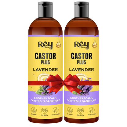 Rey Naturals Castor Oil Plus Lavender Essential Oil | 100% Pure & Natural Hair Oil For Healthy Hair & Soothing Scalp|Help In Skin,Hair & Scalp Care | Soothes Scalp | For Men & Women | 400Ml