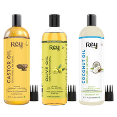 Rey Naturals Castor Oil for Skin Care, Hair Growth (Arandi Oil) | Premium Cold Pressed | Pure & Virgin Grade - 200 ML (Castor Coconut Olive Combo)