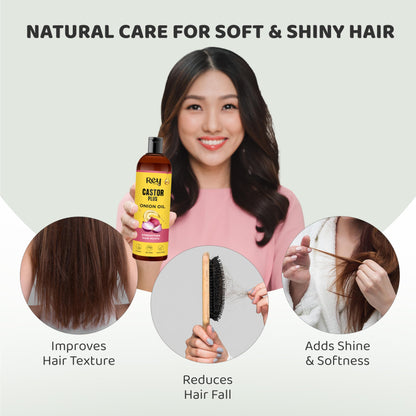 Rey Naturals Premixed cold-pressed Castor Plus Onion Hair oil | Strengthen Hair Roots | For Healthy & Nourished Hair | Shiny & Healthy Hair |Light And Non-Sticky | Suitable for Men & Women | 100Ml