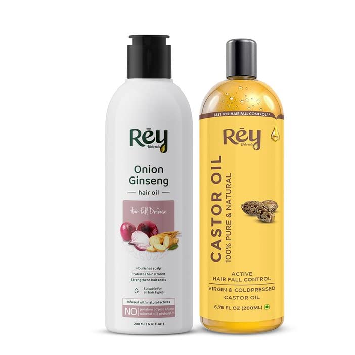 Rey Naturals Castor Oil (200Ml) and Onion Ginseng Hair Growth Oil (200 Ml)