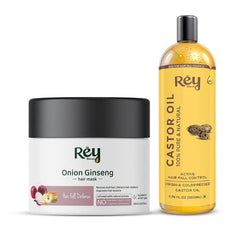 Rey Naturals Castor Oil (200Ml) and Onion Ginseng Hair Mask (200 Gm) Combo