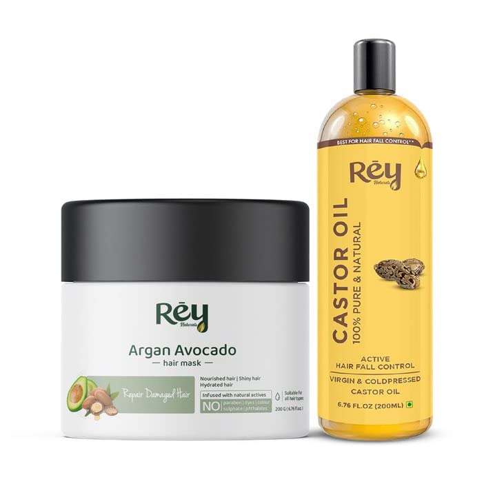 Rey Naturals Castor Oil (200 Ml) and Argan Avocado Hair Mask (200 Gm) combo