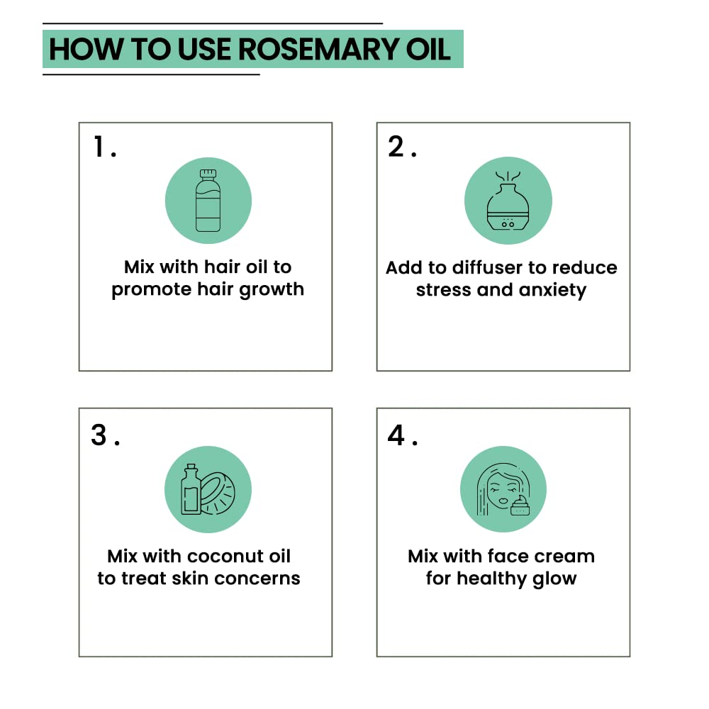 Rey Naturals Rosemary Essential Oil -Hair Growth, Therapeutic & 100% Natural - For Hair, Skin, and Body - 15ml