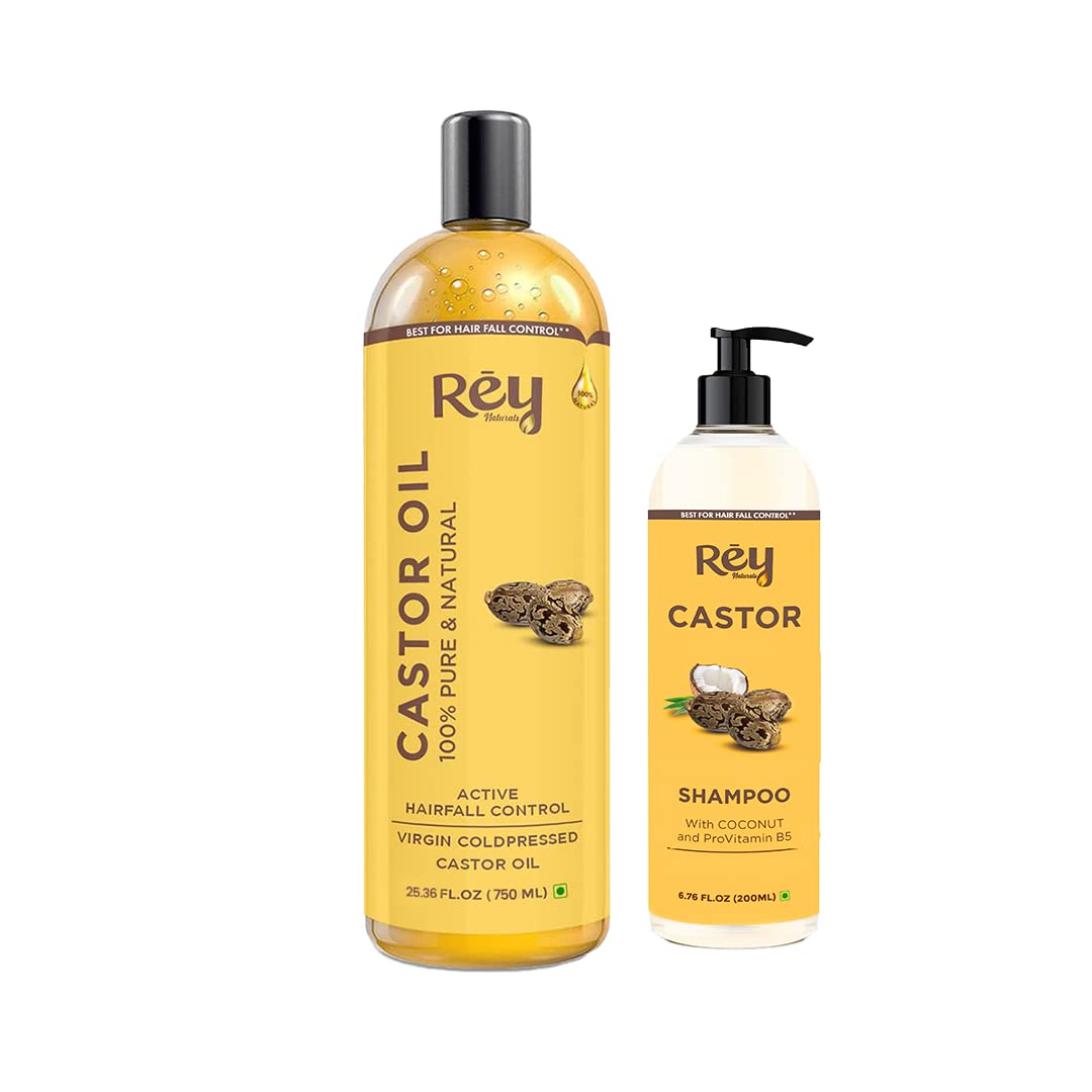 Rey Naturals Castor Oil Hair Growth, Eyelash and Shampoo Set - Promote Thick, Long Hair and Lush Lashes