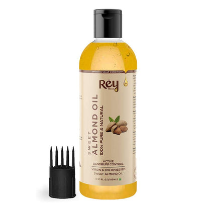 Rey Naturals Almond Hair Oil (Badam oil) - 100% Pure, Cold Pressed, for Hair & Skin | Promotes Growth, Reduces Dandruff | 100ml