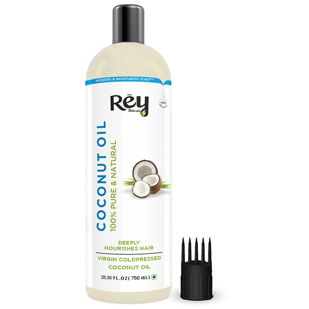 Rey Naturals Coconut Oil | 100% Pure & Natural Virgin Coconut Oil for Hair and Skin - Hair Growth, Strengthens Hair, Improves Scalp Condition - 750ml