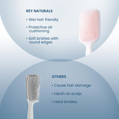 Rey Naturals Detangler Hair Brush | Flexible Bristles | Paddle Brush with Cushioning | Wet & Dry Hair | Pain Free Detangling | Hair comb | Hair brush for Women and Men (Pink)