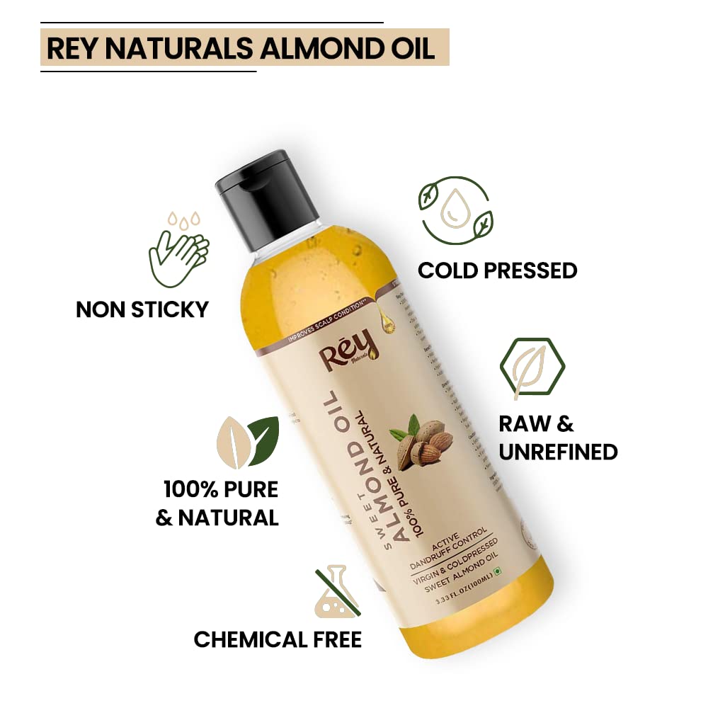 Rey Naturals Almond Hair Oil | 100% Pure Almond Oil (Badam Oil)