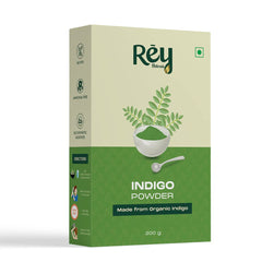 Rey Naturals Organic Indigo Powder for Hair | 100% Natural | Adds Rich Brown Tone, Strengthens & Conditions | 200g