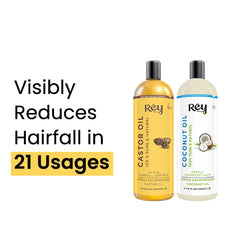 Rey Naturals Castor Oil (Arandi Oil) - Premium Cold Pressed for Hair & Skin Care - 200ml (Castor & Coconut (200 ml + 200 ml))