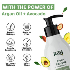 Rey Naturals Moroccan Argan Avocado Hair Conditioner to Repair Damage|Natural Actives|Paraben & Sulphate Free | Deep Conditioner for Smooth Hair, Fights Frizzy Hair | Suitable for Men & Women | 250ML