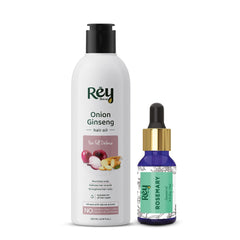 Rey Naturals Rosemary Essential Oil for Hair Growth (15 Ml) and Onion Ginseng Hair Growth Oil (200 Ml) Combo (215 Ml)