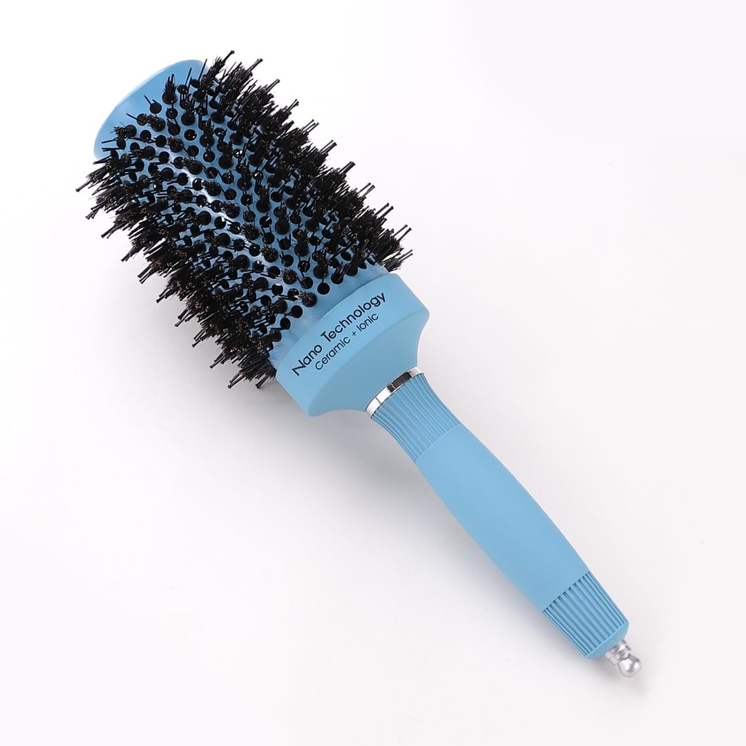 Rey Naturals Thermal Ceramic Hair Brush | Ion-infused Technology | Anti-Static Boar Bristles| Hair brush for Women and men | Hair Comb | Hair Care Products (Ice blue) (Big size)