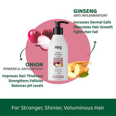 Rey Naturals Onion Ginseng Shampoo for Hair fall Defense | With Natural Actives | Paraben and Sulphate Free | For Deep Conditioning & Healthy Hair | 300ML