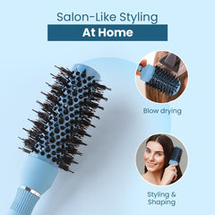 Rey Naturals Thermal Ceramic Hair Brush | Ion-infused Technology | Anti-Static Boar Bristles| Hair Comb | Hair brush for Women and men | Hair Care Products (Ice blue)(Small size)