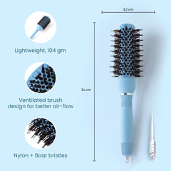 Rey Naturals Thermal Ceramic Hair Brush | Ion-infused Technology | Anti-Static Boar Bristles| Hair Comb | Hair brush for Women and men | Hair Care Products (Ice blue)(Small size)