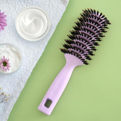 Rey Naturals Round Vented Hair Brush for men and women | Quick Drying & Pain Free Detangling | hair care products | Hair comb | Flexible Nylon Bristles (Purple)