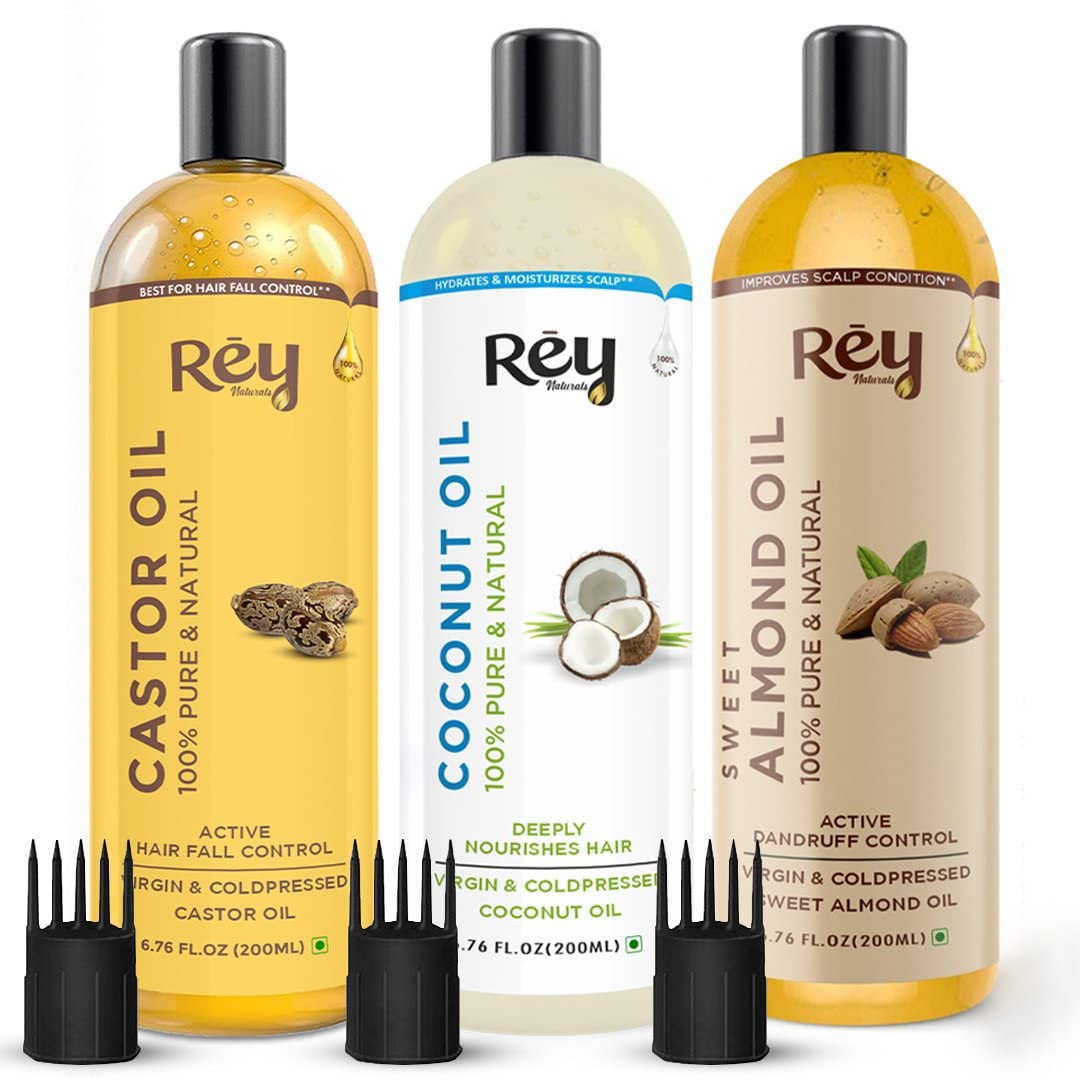 Rey Naturals Premium Cold Pressed Castor Oil - Pure & Virgin Grade - for Healthy Hair and Skin… (100 ml (Pack of 3))
