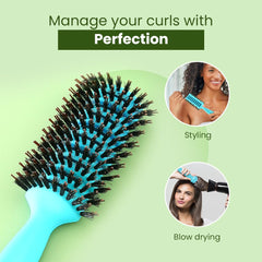 Rey Naturals Round Vented Hair Brush for men and women | Quick Drying & Pain Free Detangling | hair care products | Hair comb | Flexible Nylon Bristles (Blue)
