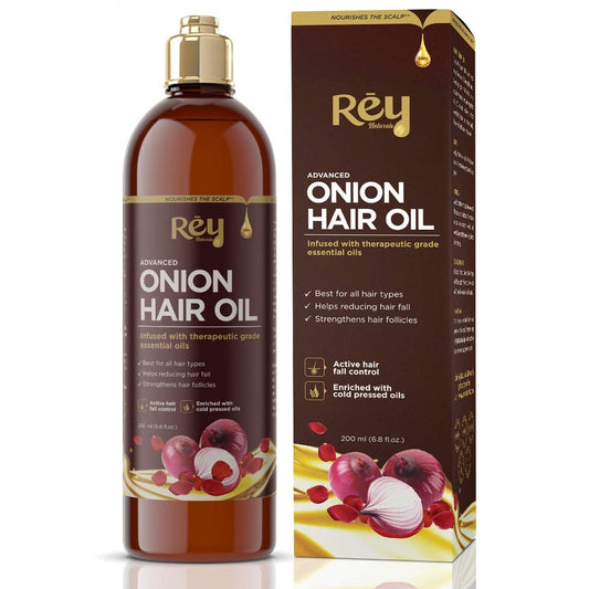 Rey Naturals Onion Hair Oil with 14 Essential Oils - Controls Hair Fall- 200ml