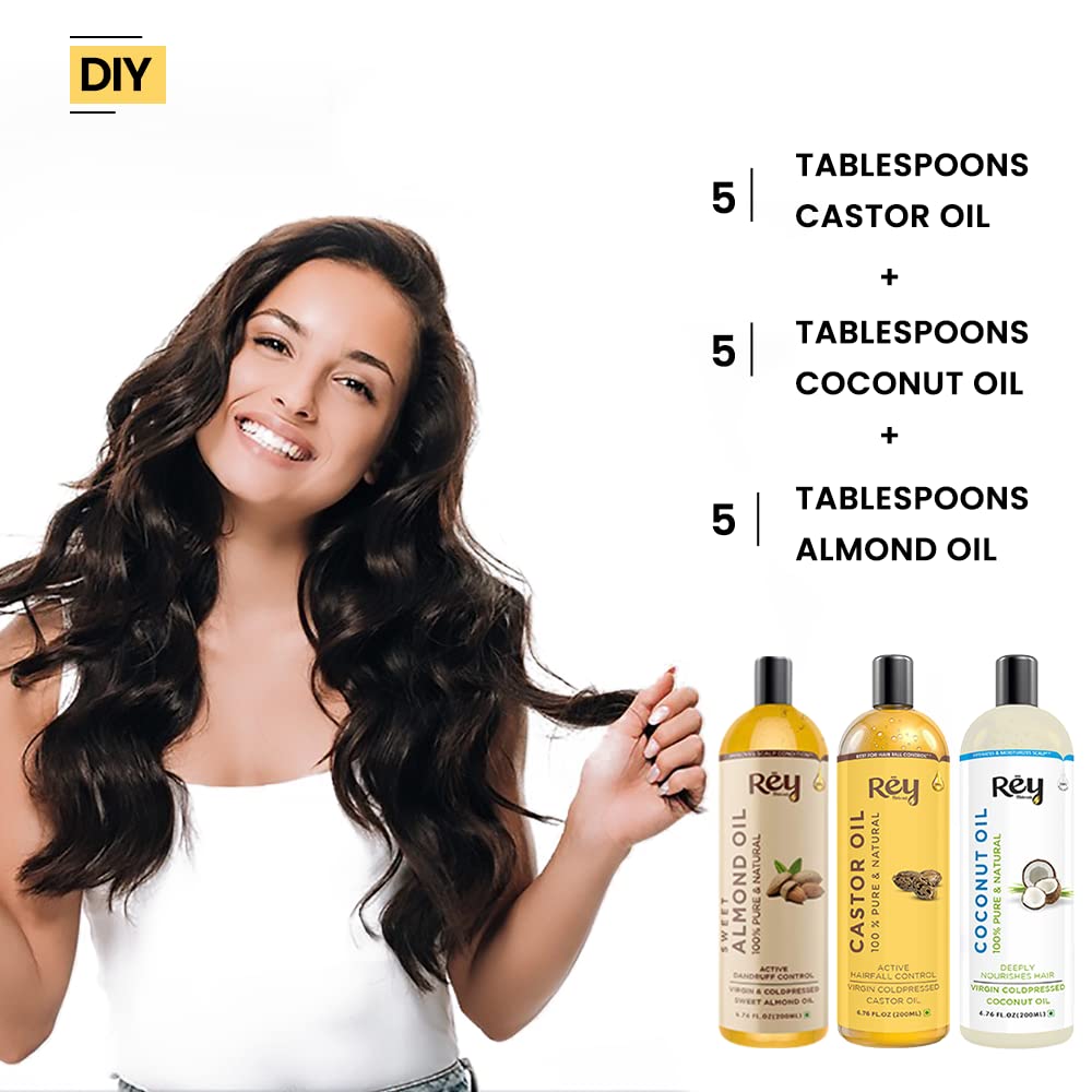 Rey Naturals Premium Cold Pressed Castor Oil - Pure & Virgin Grade - for Healthy Hair and Skin… (100 ml (Pack of 3))