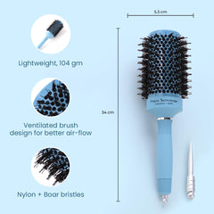 Rey Naturals Thermal Ceramic Hair Brush | Ion-infused Technology | Anti-Static Boar Bristles| Hair brush for Women and men | Hair Comb | Hair Care Products (Ice blue) (Big size)