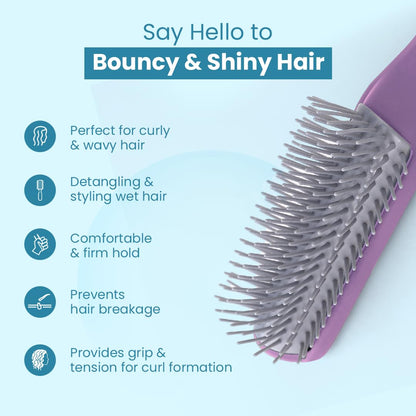 Rey Naturals Hair Styling Brush | Curl Defining Hair Brush for Thick Curly & Wavy Hair | Hair Comb Hair Brush for Women & Men (Purple)