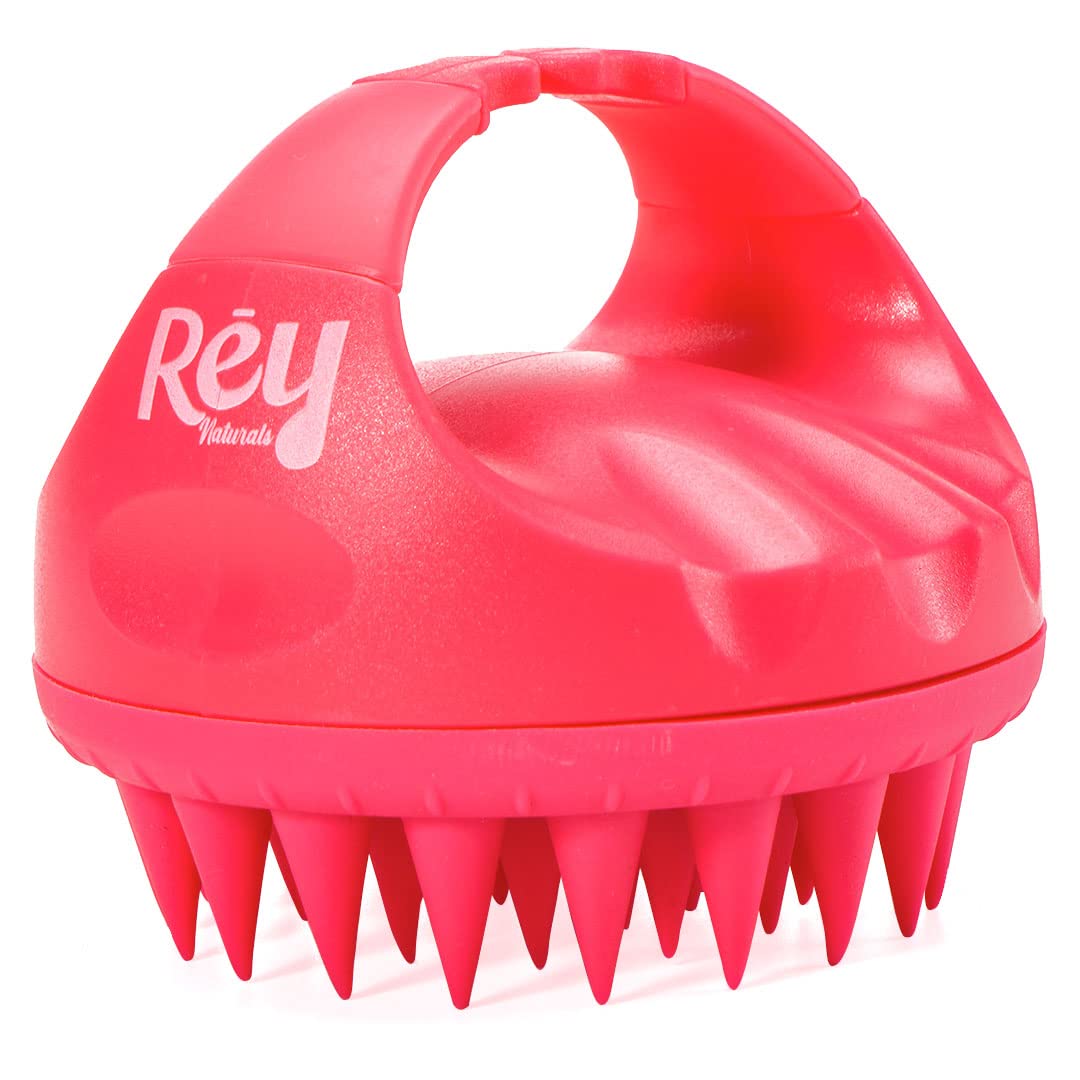 Rey Naturals Hair Scalp Massager Shampoo Brush -Hair Growth, Scalp Care, and Relaxation - Soft Bristles for Gentle Massage - Red Color