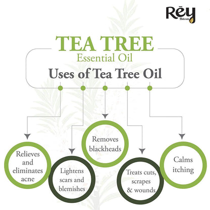 Rey Naturals Tea Tree Essential Oil for Aromatherapy - Tea Tree Essential Oil for Healthy Skin, Face, and Hair - 100% Organic Remedy for Dandruff, Acne - 30 ml (15 ml x 2) super saver combo