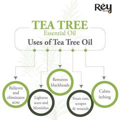 Rey Naturals® tea tree oil & Rosemary essential oils - Pure 100% Natural for Healthy Skin, Face, and Hair (15 ml + 15 ml)