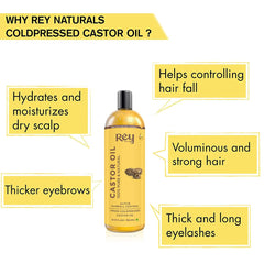 Rey Naturals Castor Oil (Arandi Oil) - Premium Cold Pressed for Hair & Skin Care (750)