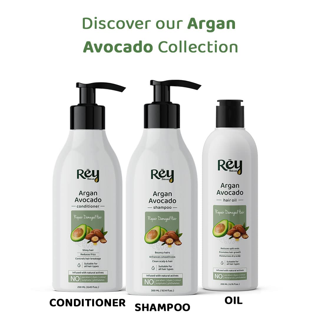 Rey Naturals Moroccan Argan Avocado Hair Conditioner to Repair Damage|Natural Actives|Paraben & Sulphate Free | Deep Conditioner for Smooth Hair, Fights Frizzy Hair | Suitable for Men & Women | 250ML