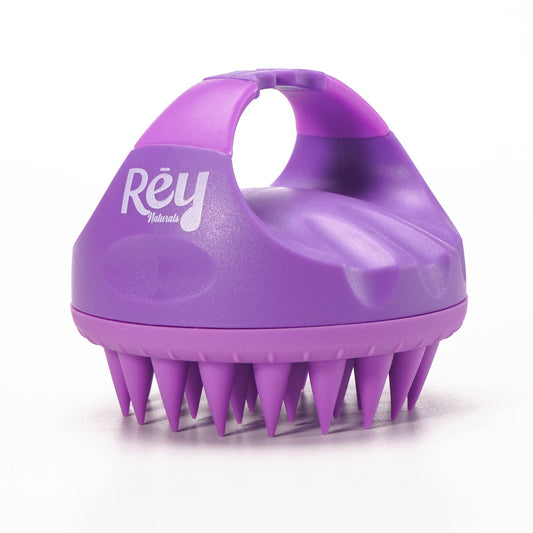 Rey Naturals Hair Scalp Massager Shampoo Brush - Hair Growth, Scalp Care, and Relaxation - Soft Bristles for Gentle Massage - Pink Color (Purple)