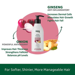 Rey Naturals Onion Ginseng Conditioner for Hair fall Defense | With Natural Actives | Paraben and Sulphate Free | For Deep Conditioning & Healthy Hair | 250 ML