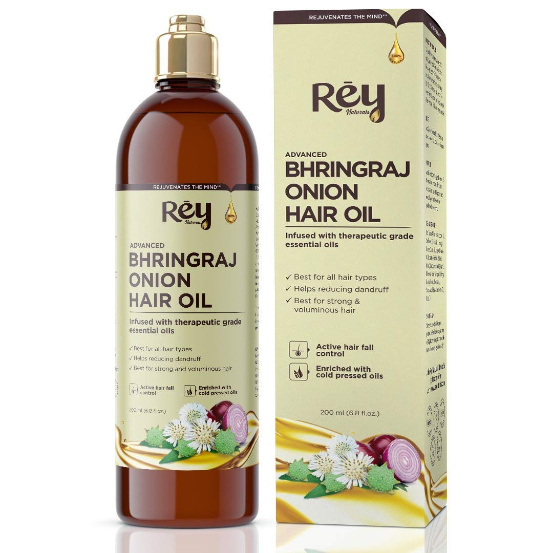 Rey Naturals Bhringraj oil with Onion extract For Hair Strengthening, Anti-hair Fall, Split-ends - 200 ml