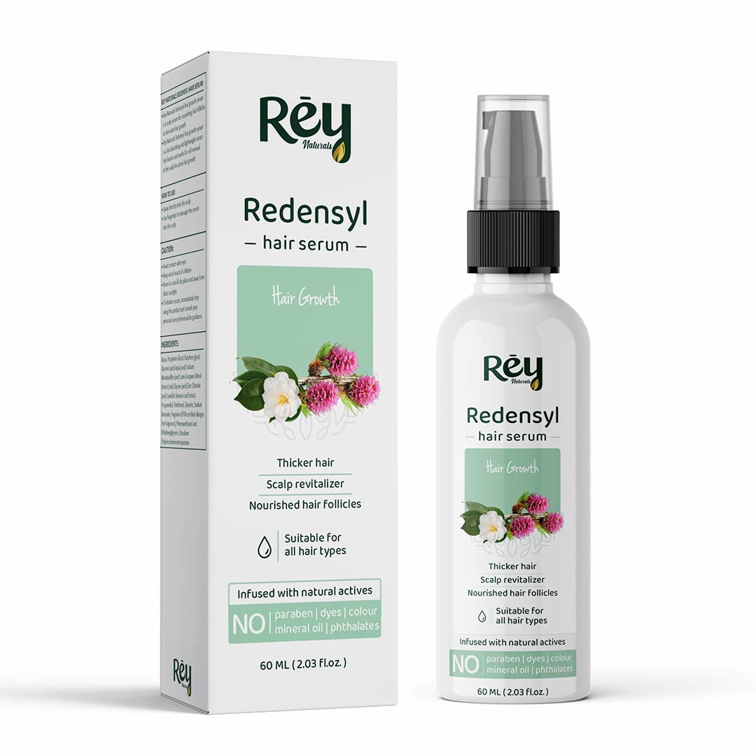Rey Naturals Redensyl Hair Serum | Infused with Natural Actives | No Parabens, Dyes, Phthalates & Toxin Free | Thickens Hair, Revitalises Scalp & Nourishes Hair Follicles | 60 ML