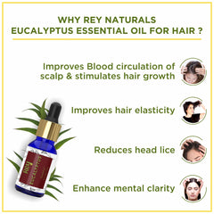 Rey Naturals Eucalyptus Oil - 100% Natural Essential Oil for Soothing Scalp, Reduces Dandruff, and Aromatherapy - 15ml