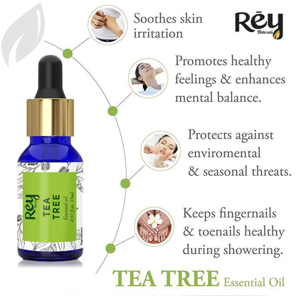 Rey Naturals Tea Tree Essential Oil for Aromatherapy - Tea Tree Essential Oil for Healthy Skin, Face, and Hair - 100% Organic Remedy for Dandruff, Acne - 30 ml (15 ml x 2) super saver combo