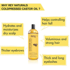 Rey Naturals® Cold-Pressed, 100% Pure Castor Oil & Coconut Oil Combo - Moisturizing & Healing, For Skin, Hair Care, Eyelashes (200 ml + 200 ml) (200 ml) (200 ml)